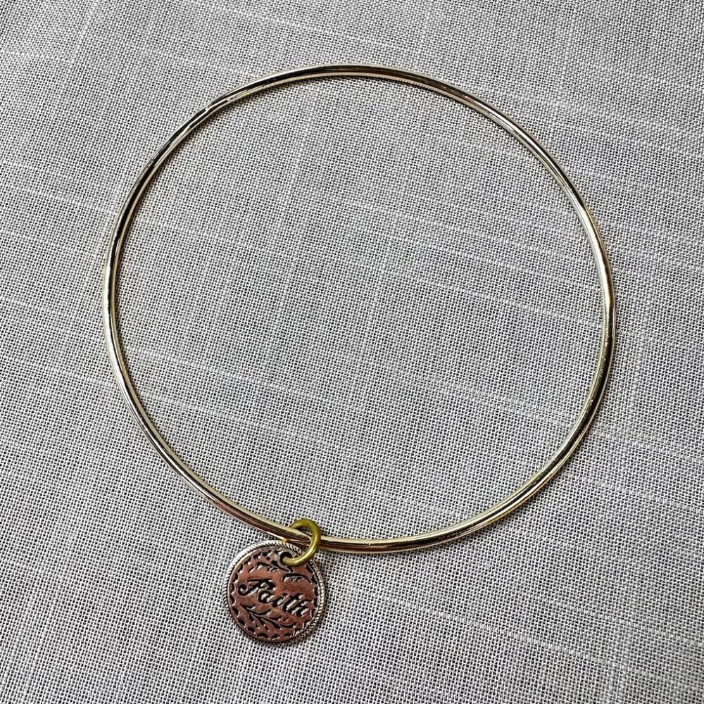 LA Rocks Gold Tone Faith Charm Bangle Bracelet